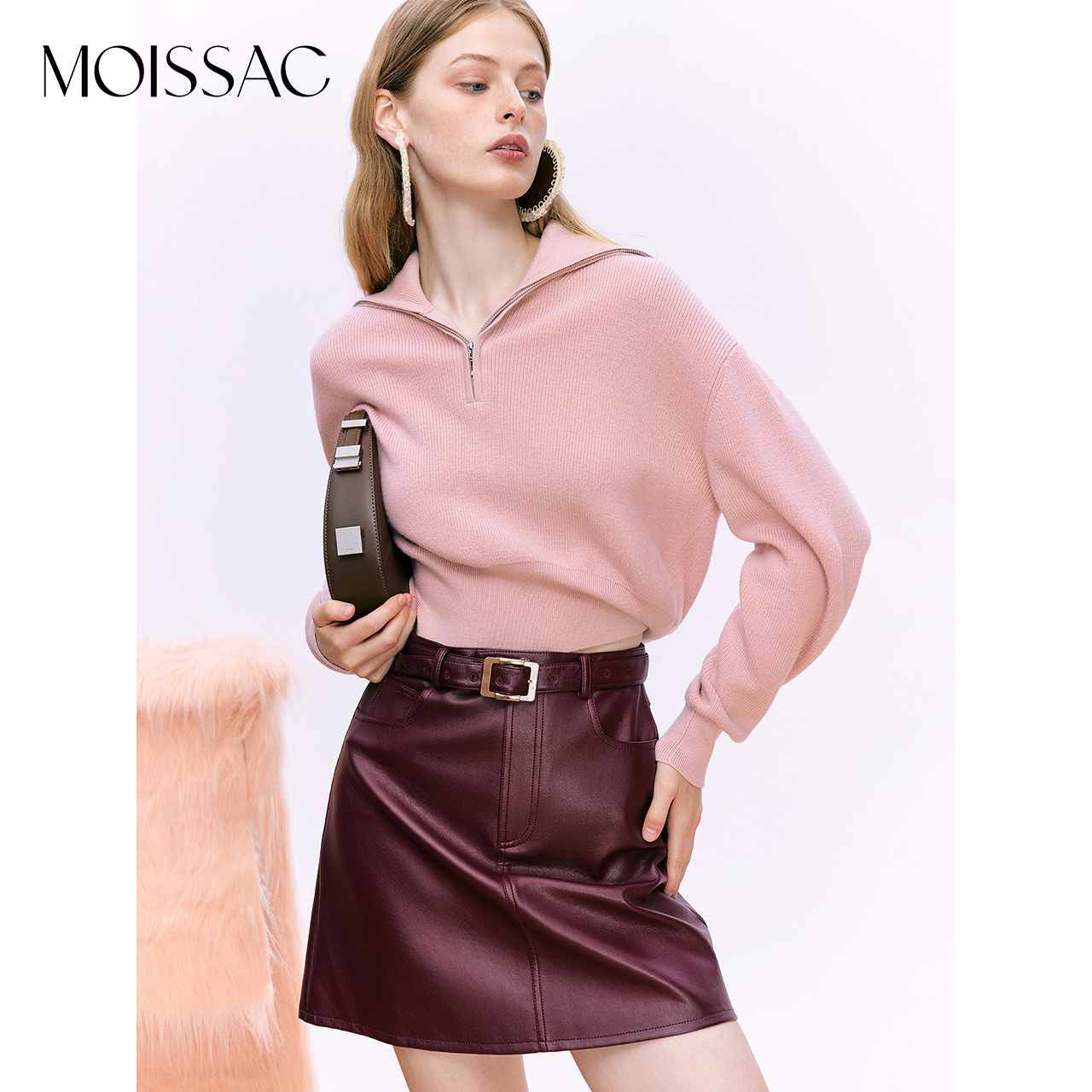 【达人专享】MOISSAC摩萨克秋法式拉链绵羊毛套头毛衫针织衫女