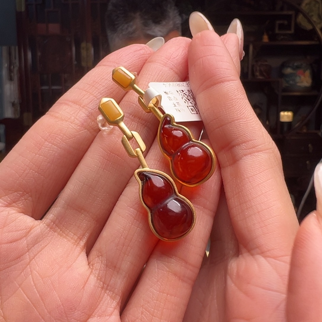 琥珀裸石未镶嵌THL022耳钉
