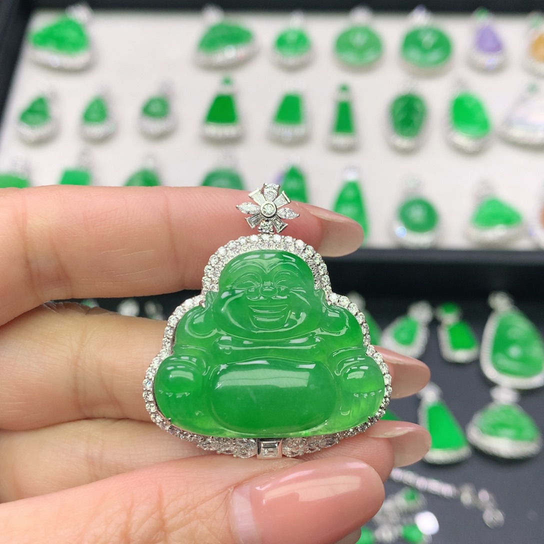 缤***予翡翠18K金镶嵌吊坠(不含链)