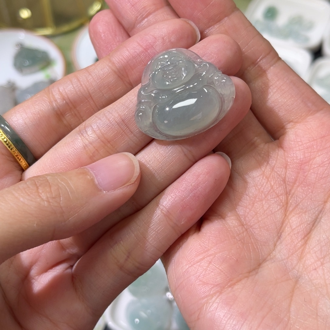 红***娅定制翡翠18K金镶嵌佛公