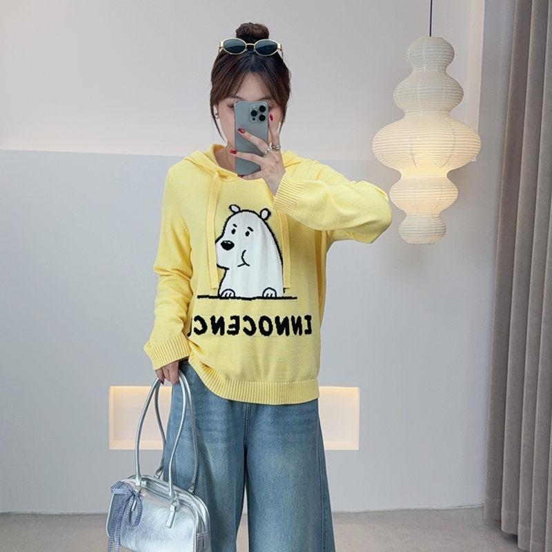 【昨日浪漫】冬季新款气质时尚大码女装连帽字母卡通小熊毛衣F672