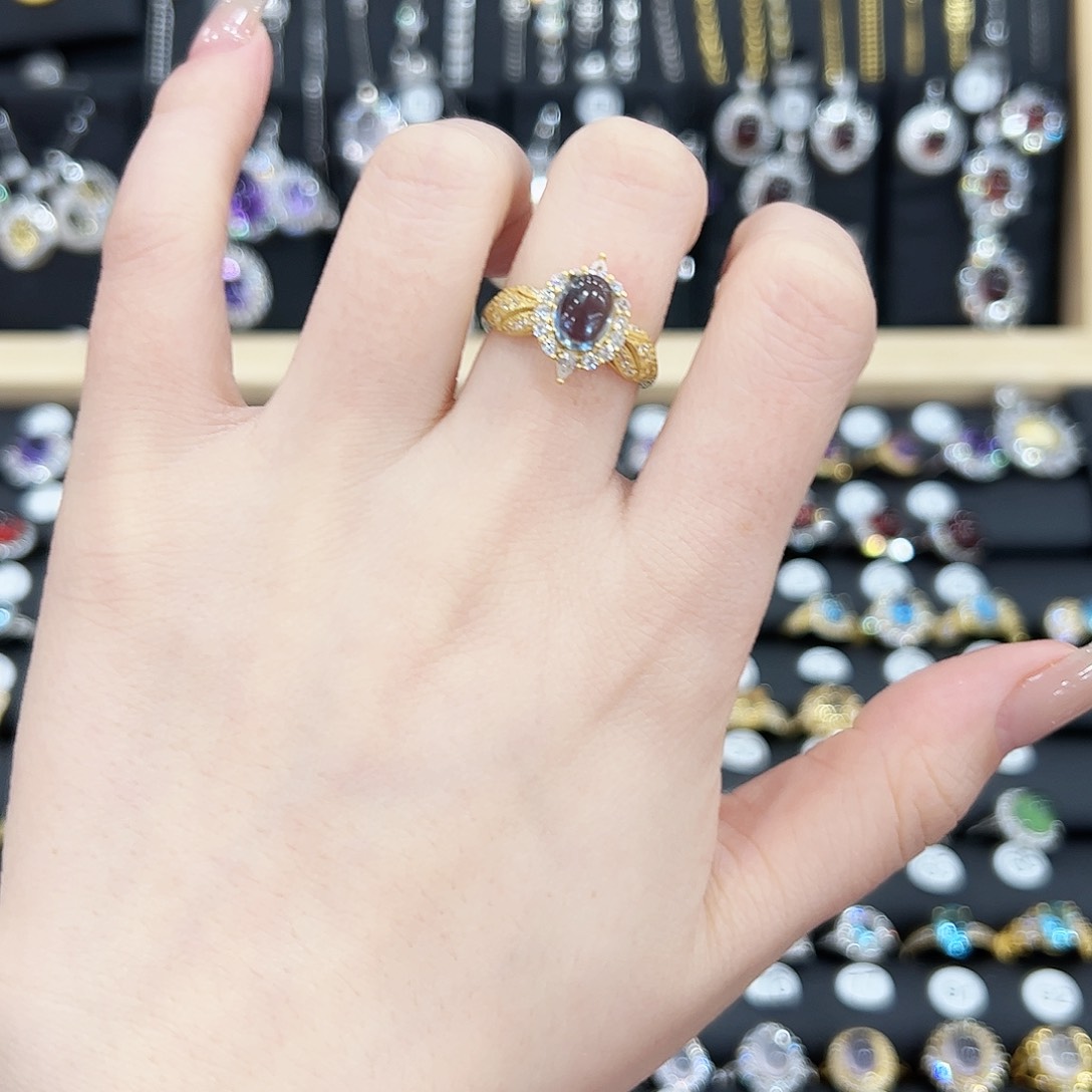 海蓝宝石戒圈银S925镶嵌戒指