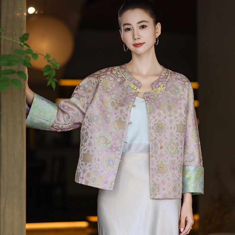 【冰淇淋宝想花】宋锦圆领女秋季时尚气质新中式国风女装