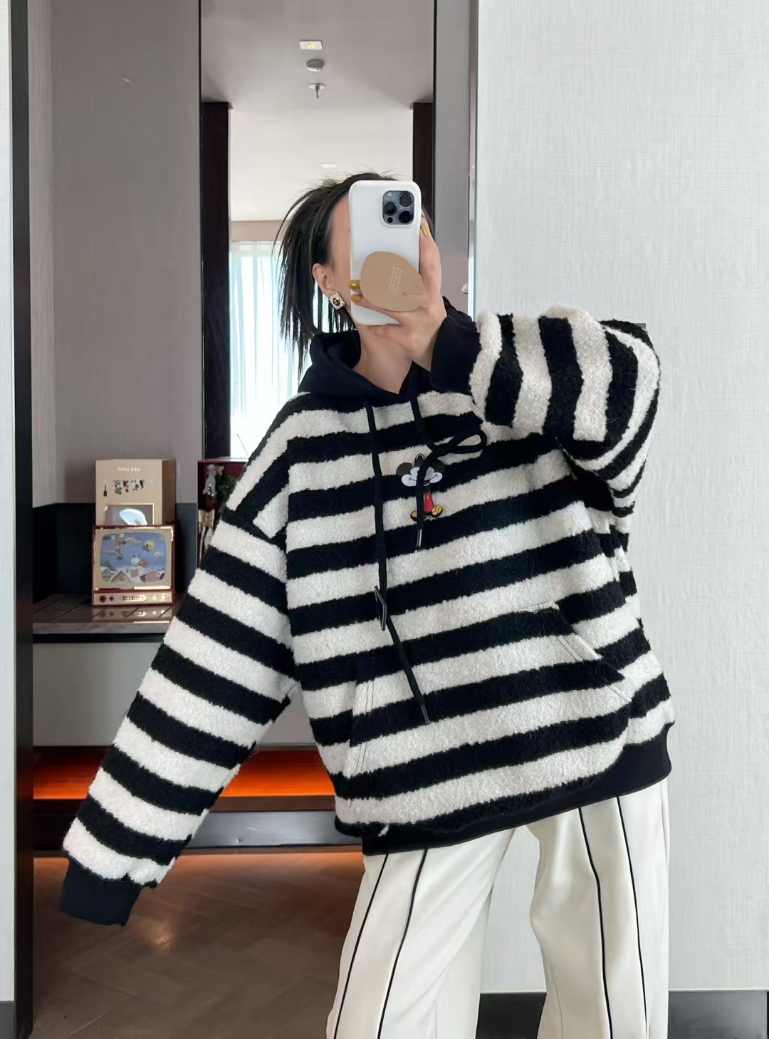 4188#深圳BOHAN秀秀家2024秋冬新款68 数字条纹毛衣连帽