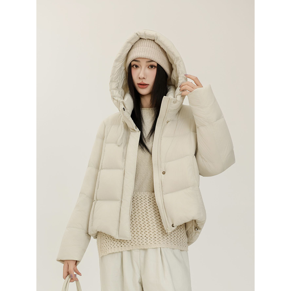 87069新国标90白鸭绒2025冬季新款宽松短款连帽加厚羽绒服