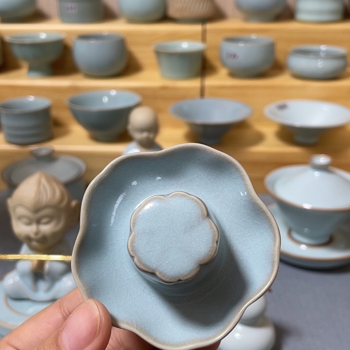 陶瓷杯子微瑕天青汝瓷盖置