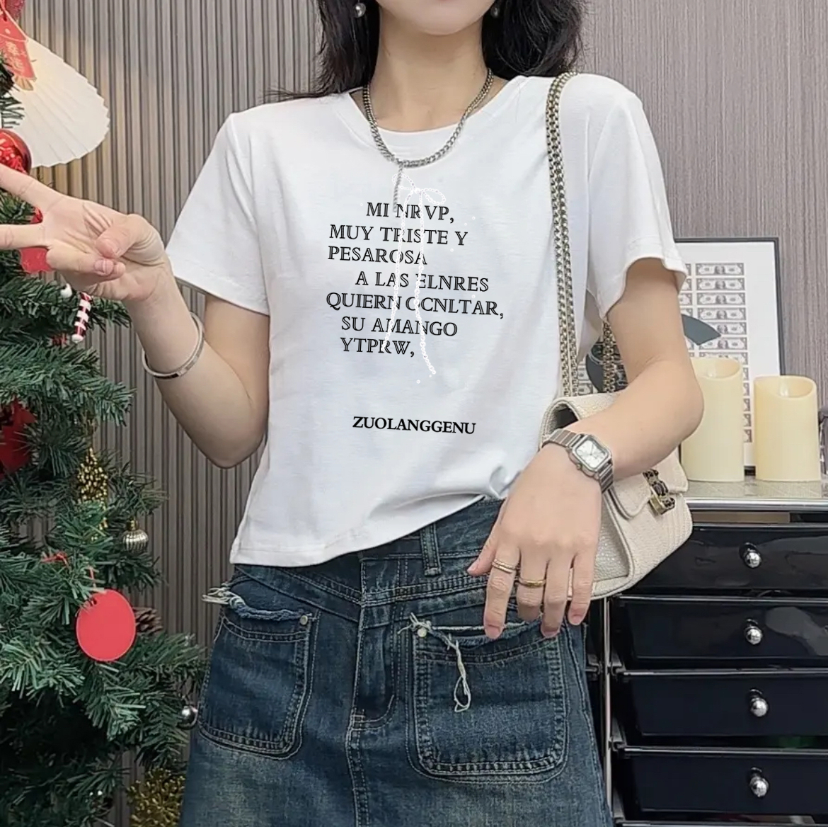 正肩短袖t恤女夏2025年新款白色圆领内搭夏季印花百搭打底衫上衣