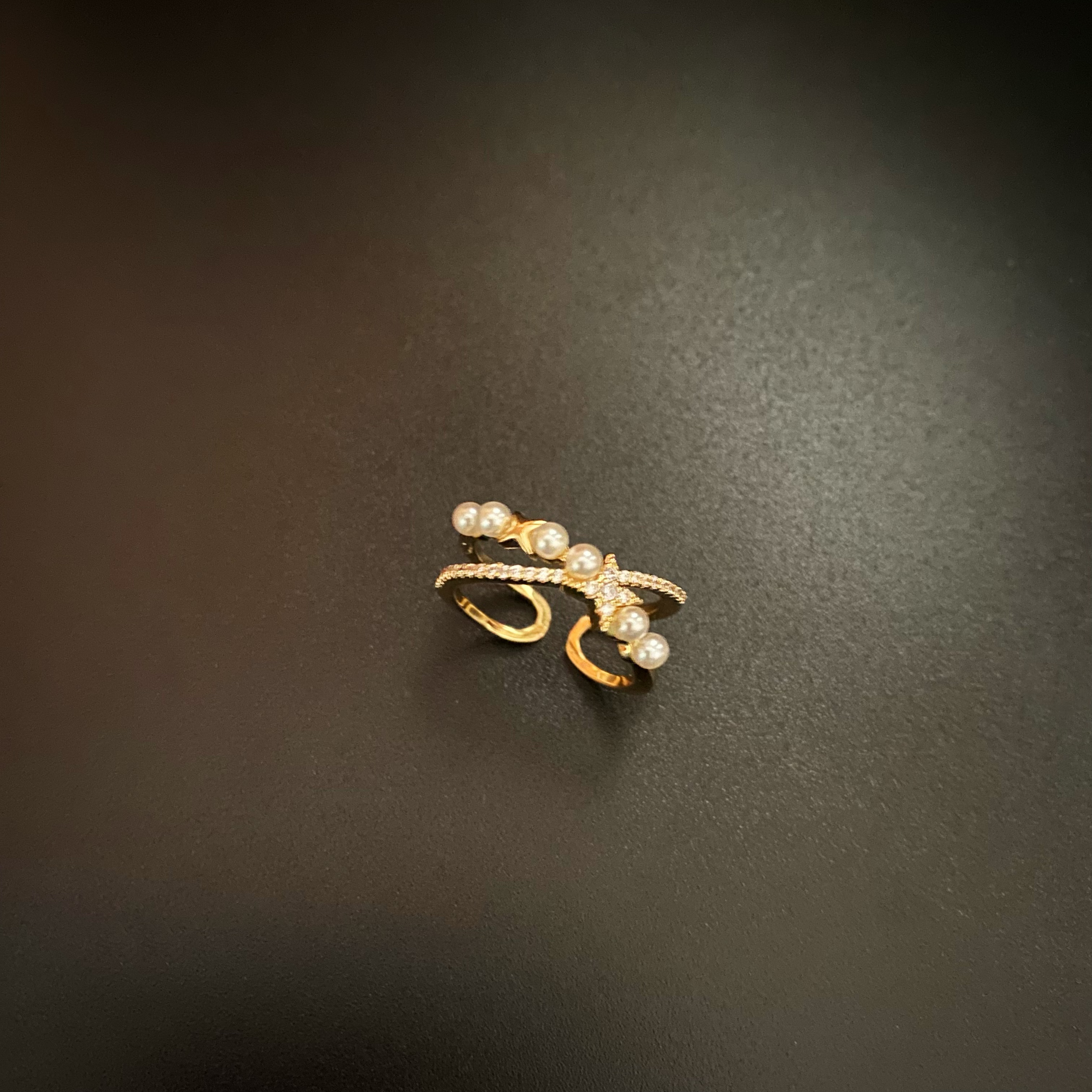 铜合金锆石戒指 【星辉交织】金色精致时尚百搭可调节戒指R01