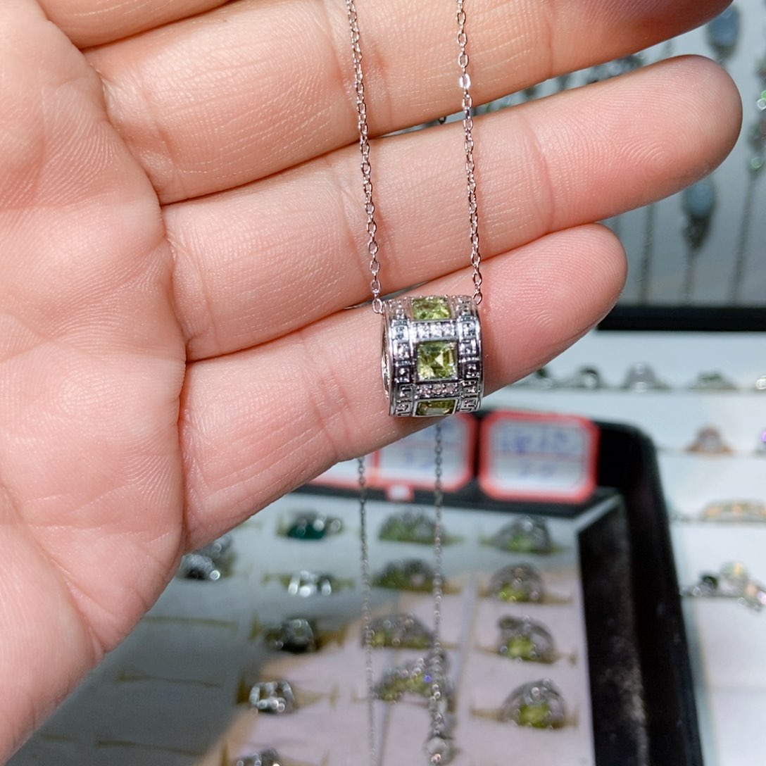 绿水晶戒指银S925镶嵌