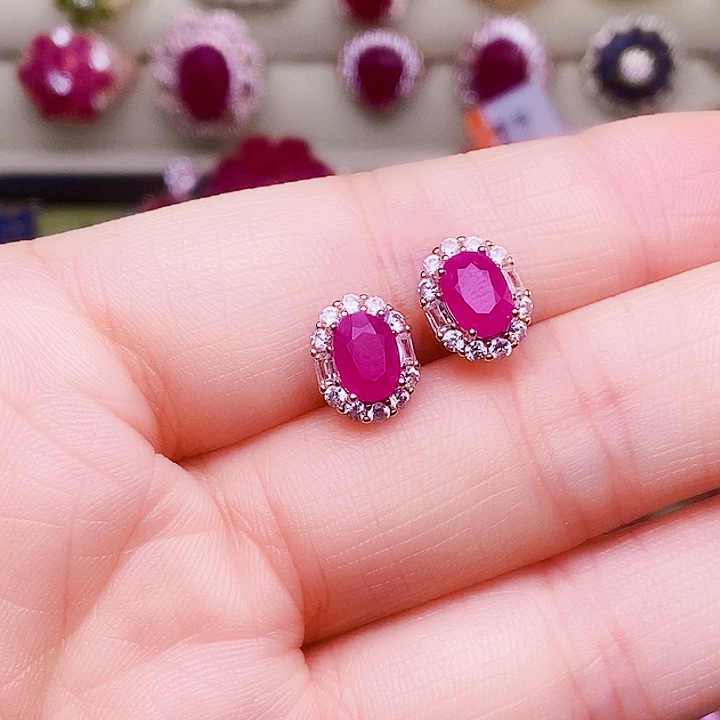 耳饰红宝石银S925镶嵌