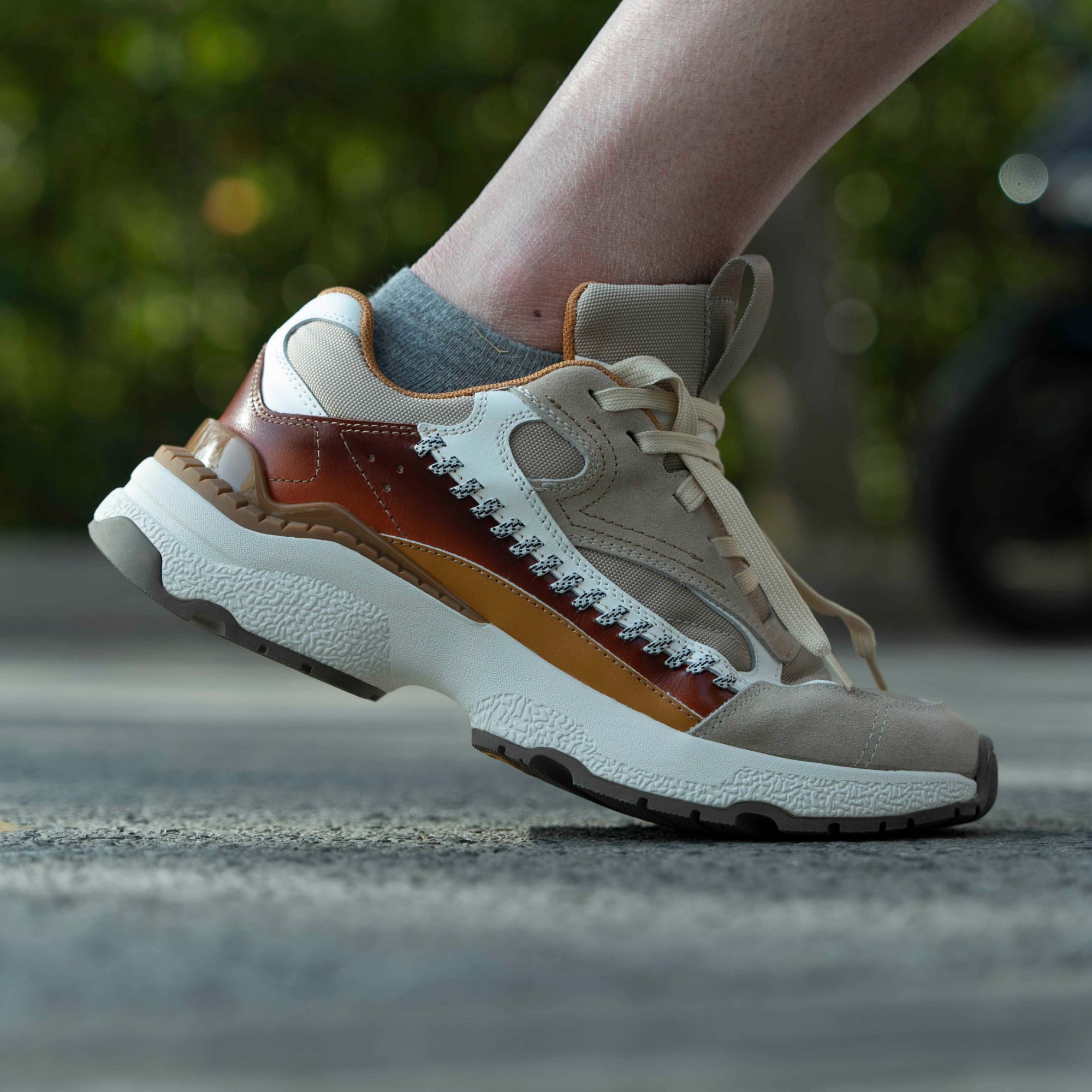 【头层牛橡胶底增高休闲鞋】高街磨砂百搭拼色运动鞋休闲鞋潮鞋6165