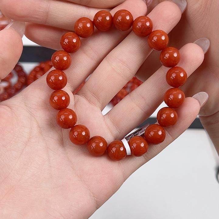 七***宝南红玛瑙未镶嵌瓦西柿子红满肉10mm手串