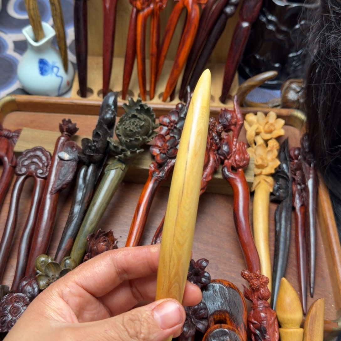 *****檀香紫檀（小叶紫檀）崖柏随行双尖簪手工