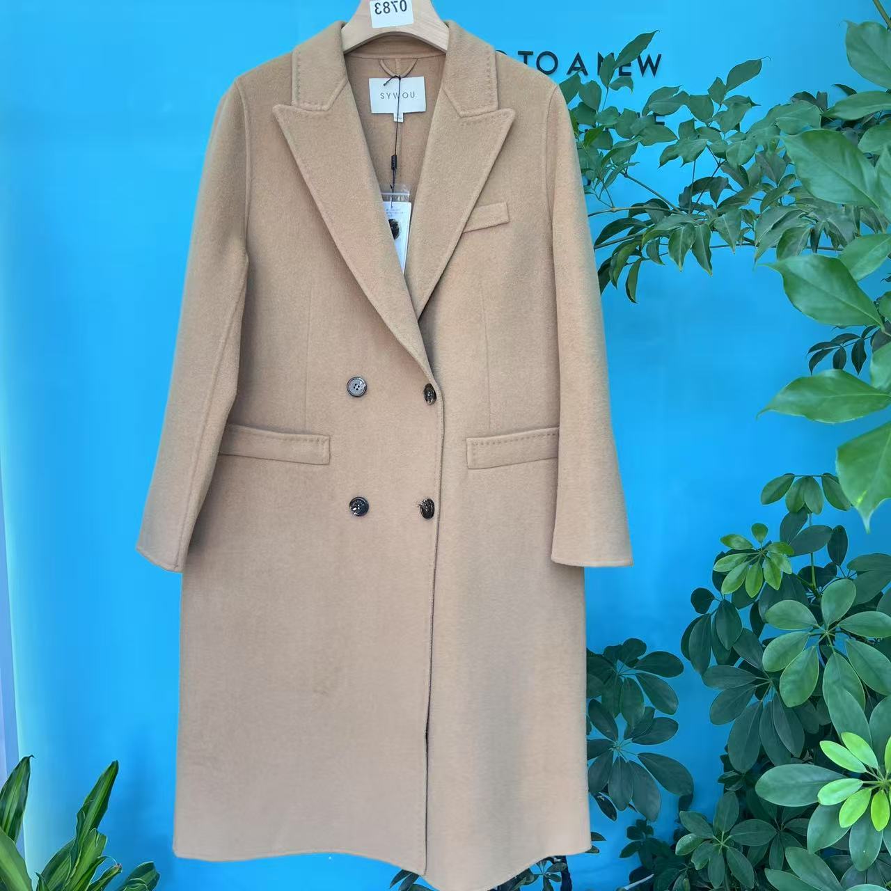 茜舞100%纯绵羊毛双面呢女绵羊毛呢大衣【53M173】