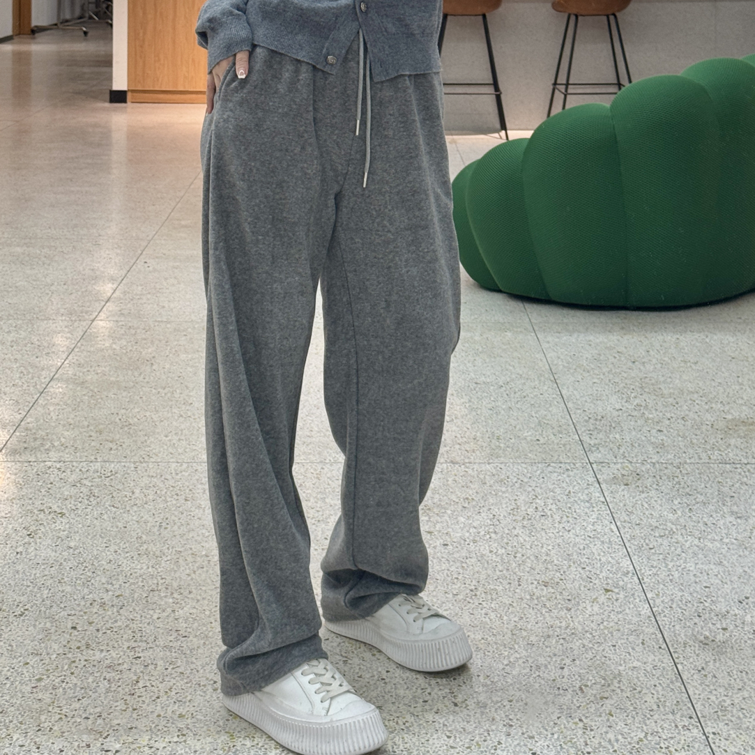 [吉卡思]休闲裤宽松百搭显瘦慵懒高腰阔腿风弯刀裤毛巾裤