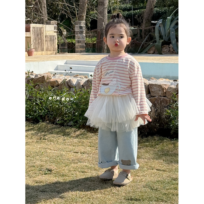 AA12~one豆·25春~咖啡小猫条纹T恤5267