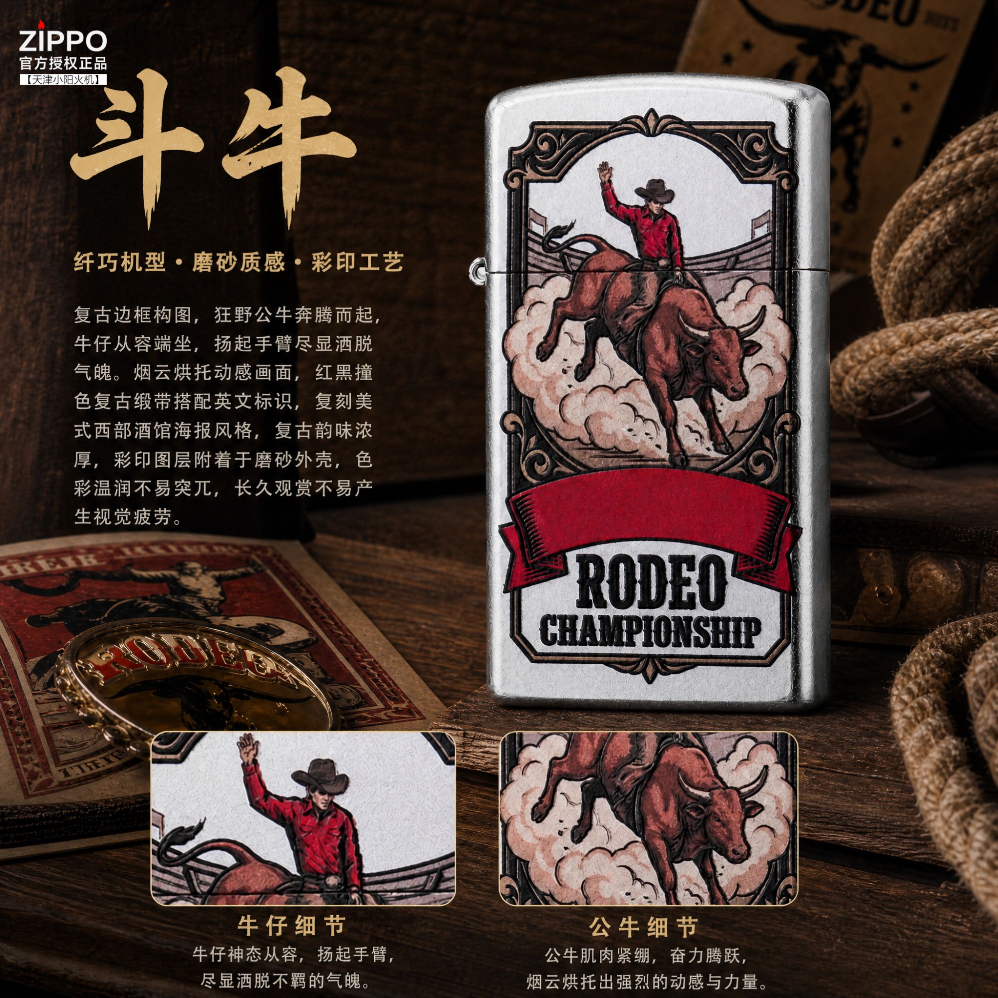 【斗牛】Zippo纤巧窄机芝宝防风煤 油打火机创意七夕礼物送男生