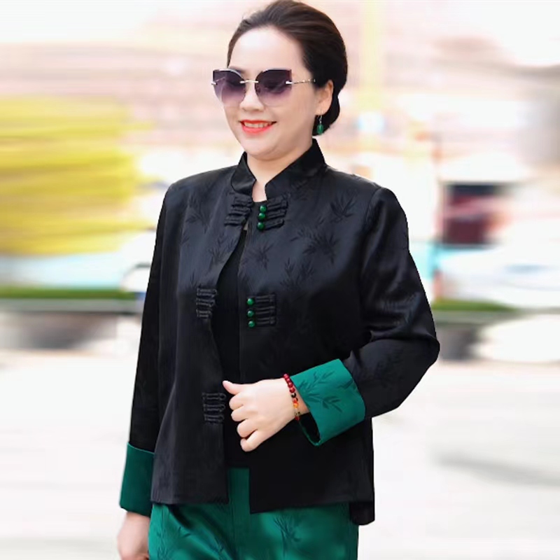 美爱《同心同德3》新国风盘扣对襟九扣提花气质上衣黑色中国风W177