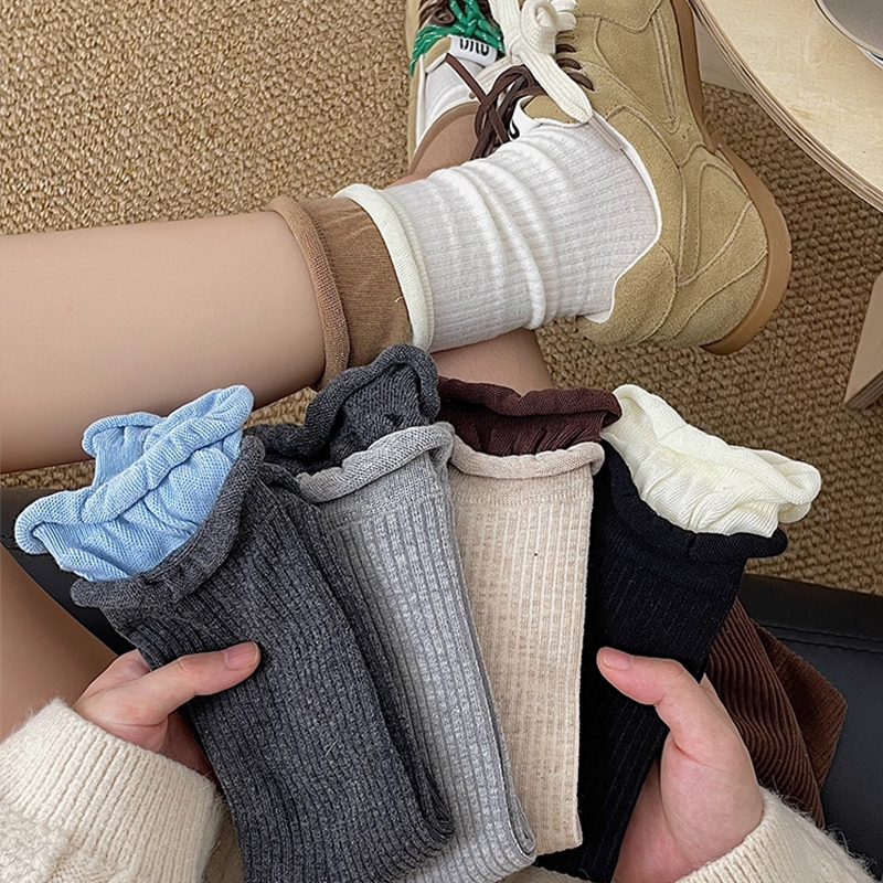 秋冬季双层卷边中筒袜女袜无骨袜头新疆棉