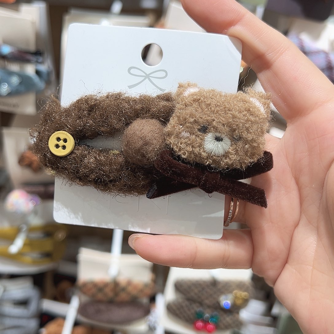 蓝***情皮质铁合金深咖色小熊掰掰夹