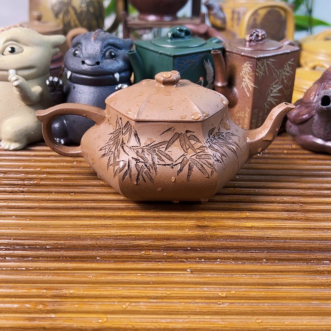 紫砂茶壶六方壶中槽清230cc