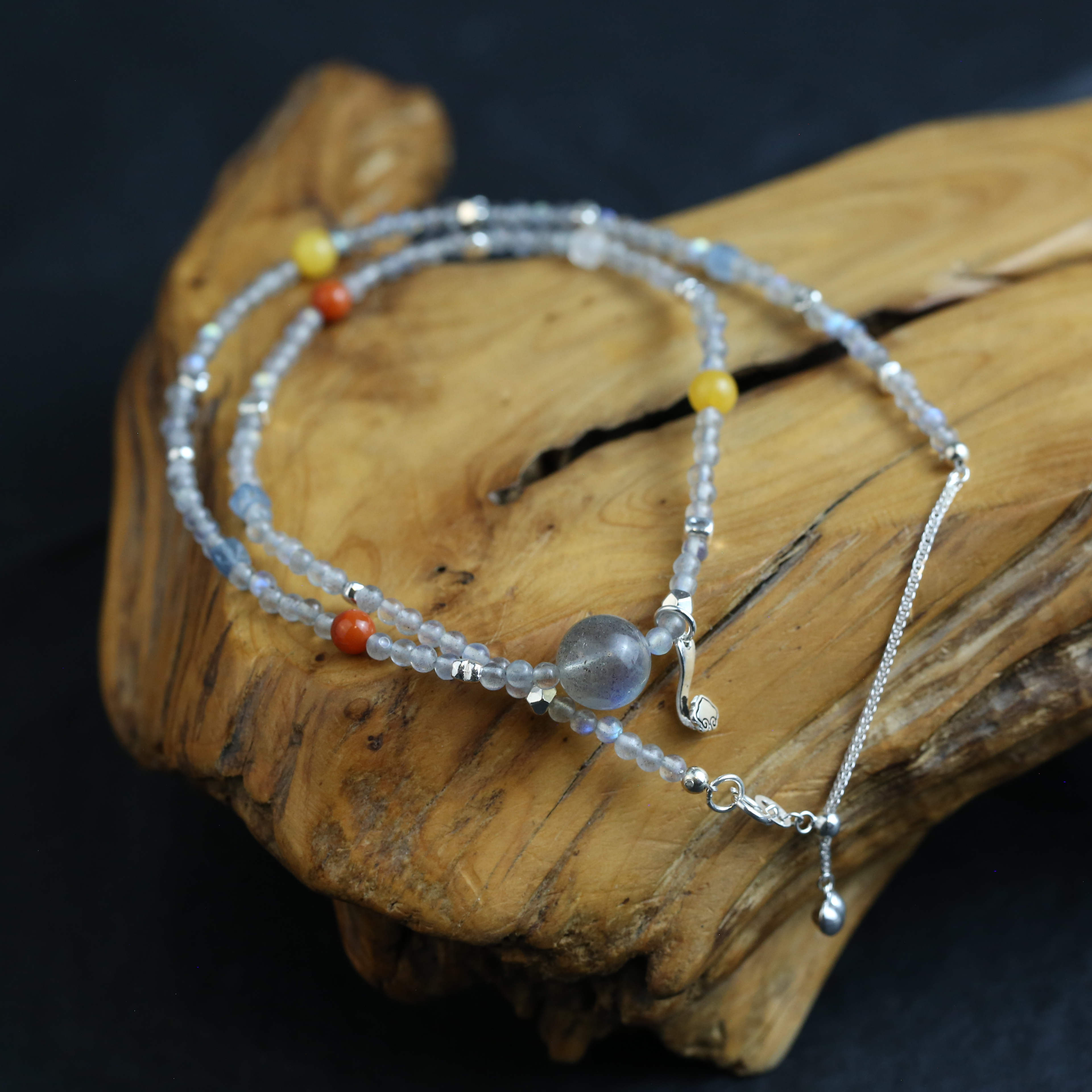 坠链均925银 轻奢手工百搭小米珠灰色项链