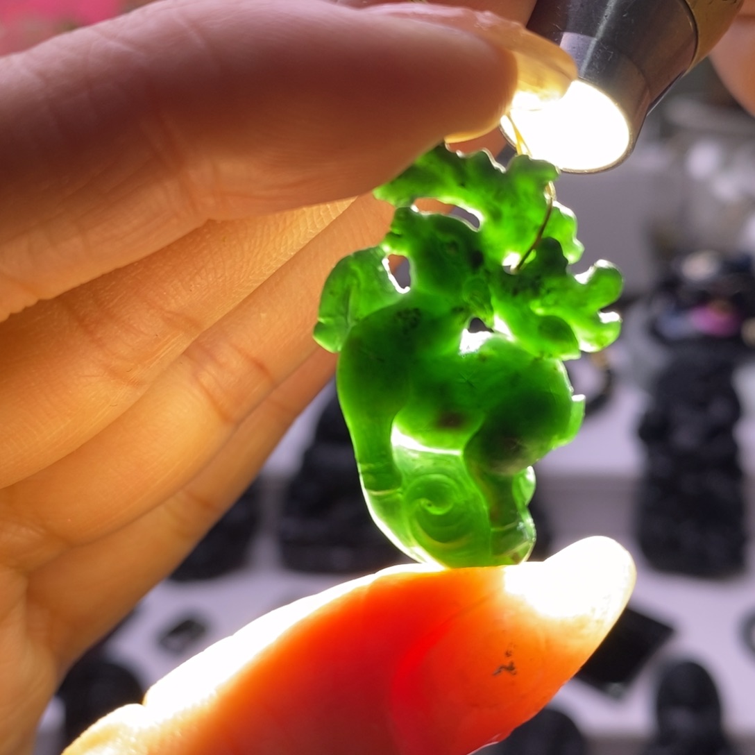 未镶嵌定制翡翠鹿牌一路有你天然A货墨翠