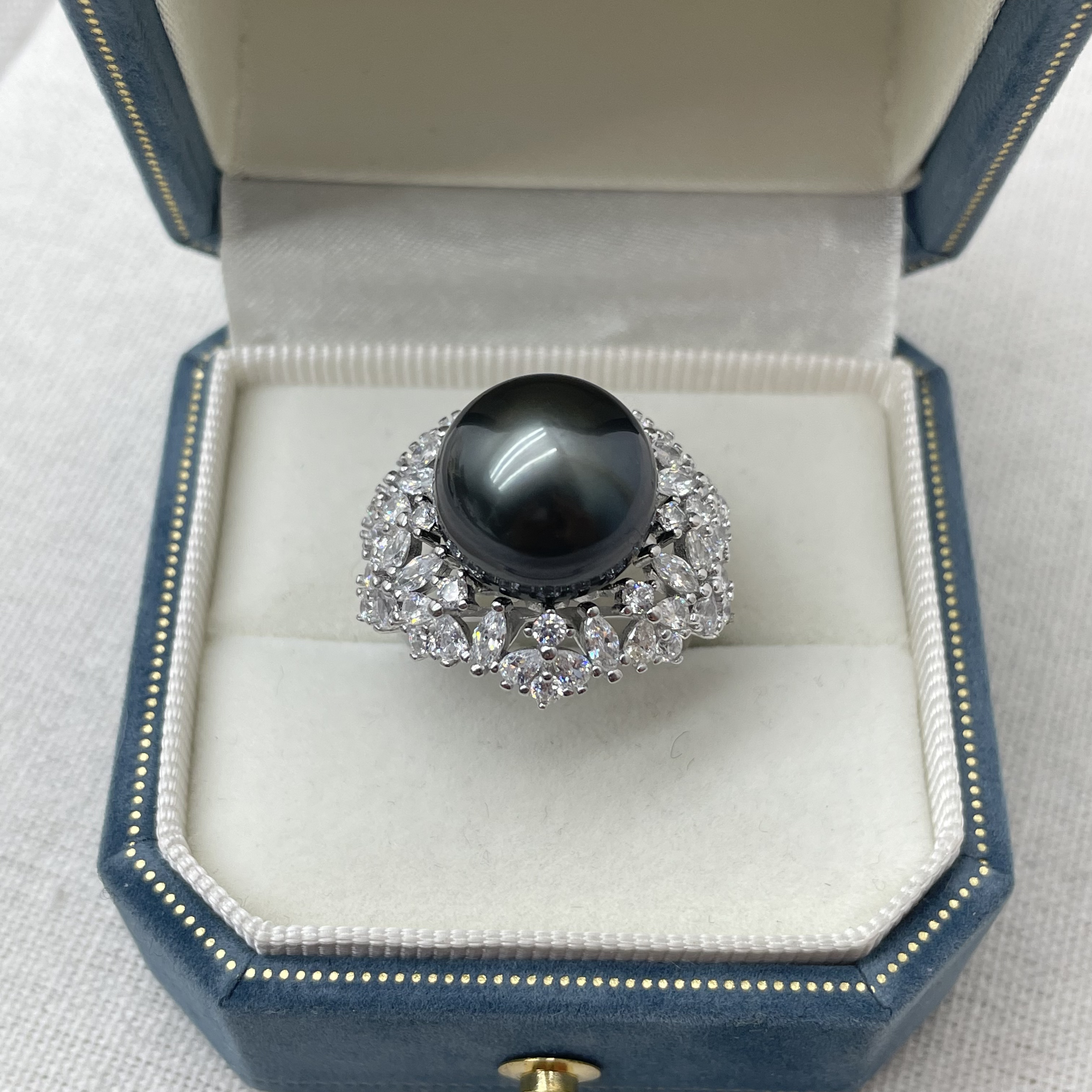 海水大溪地繁花戒指S925银开口可调节13-14mm