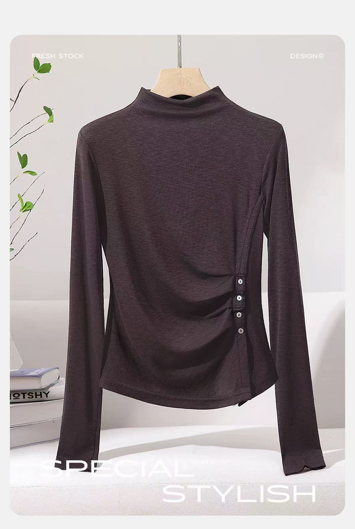 秋冬新款半高领立领打底单穿小衫保暖显瘦不规则洋气百搭遮肚子