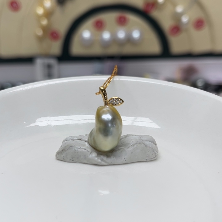 银S925镶嵌海水珍珠颈饰金珠 35号