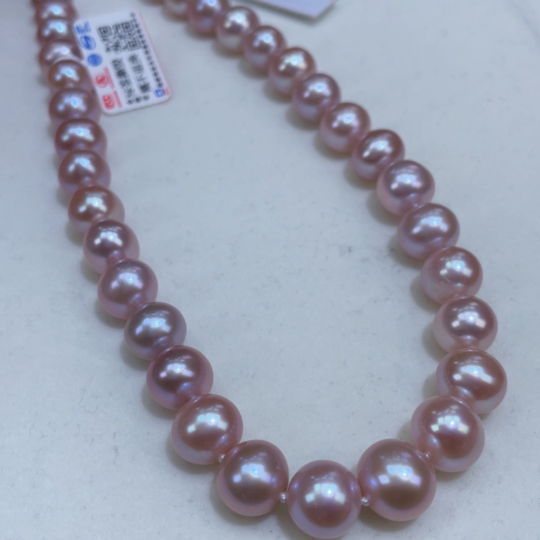 淡水珍珠10/11爆亮极强光粉紫色巨干净银S925镶嵌