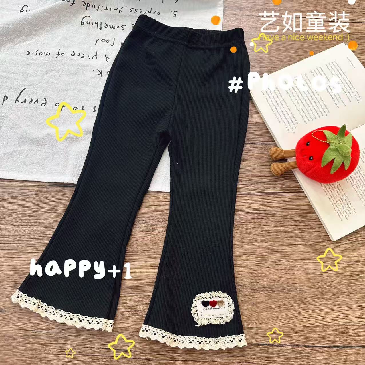 【塔塔】2025秋季上新韩系女童小爱心花边百搭微喇打底裤D-H496