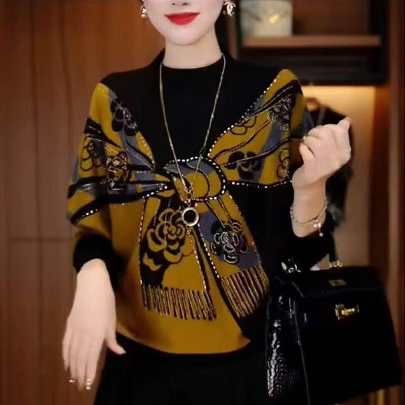 【双面澳绒】设计款时尚印花女秋冬新款宽松显瘦减龄百搭打底衫