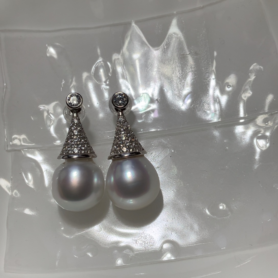 海水珍珠银S925镶嵌耳饰