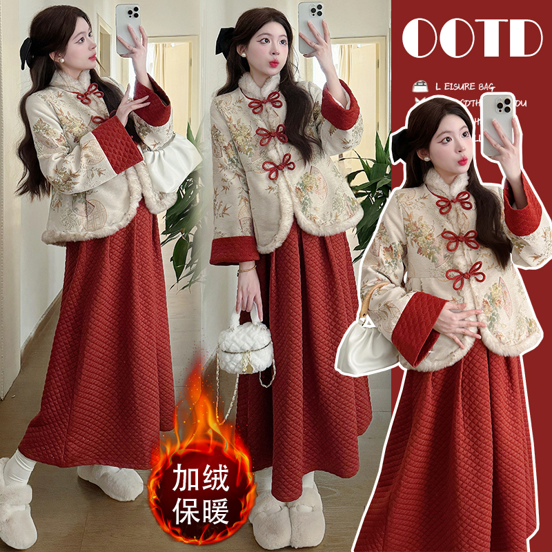 2025新款孕妇国风改良加绒加厚孕妇外套中长款复古显瘦洋气秋冬季