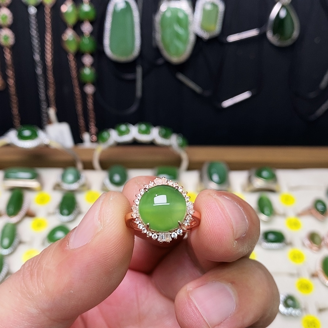 和田玉（碧玉）银S925镶嵌戒指