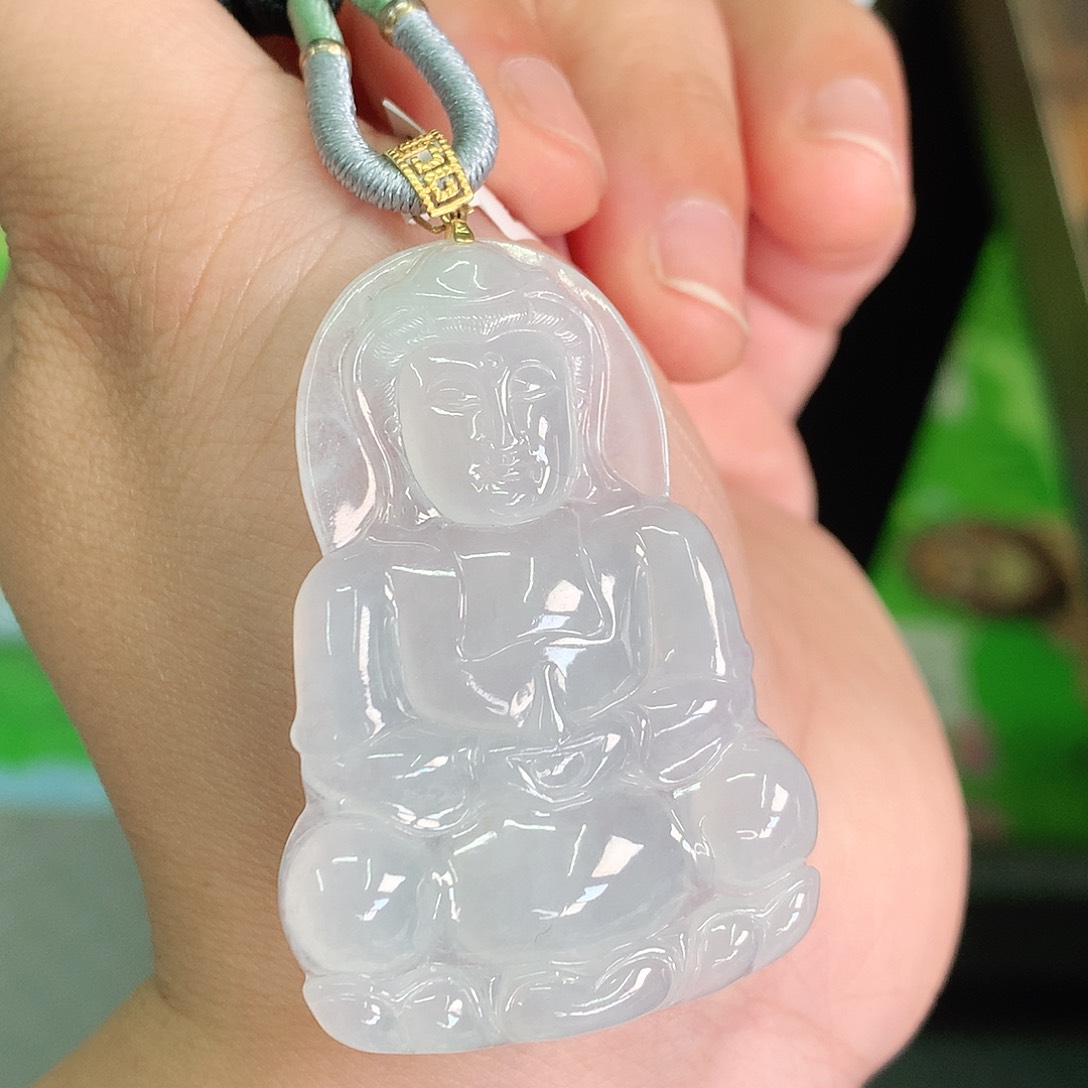 翡翠颈饰18K金镶嵌冰胶观音47*32*5.2