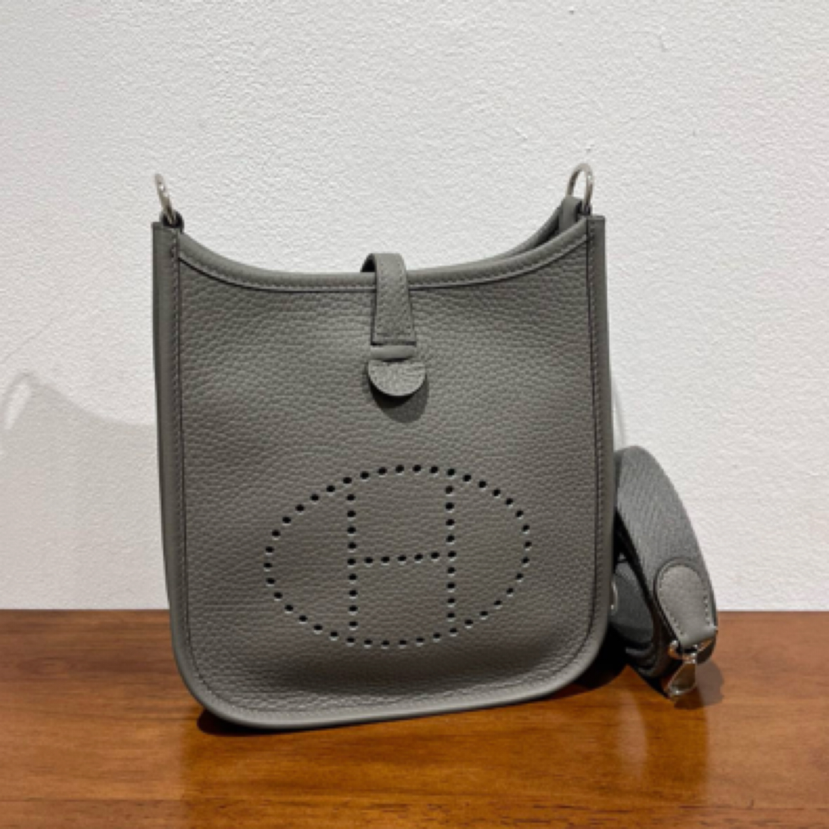 99新 Hermes/爱马仕 积雨云灰银扣evelyne mini K刻单肩斜挎包