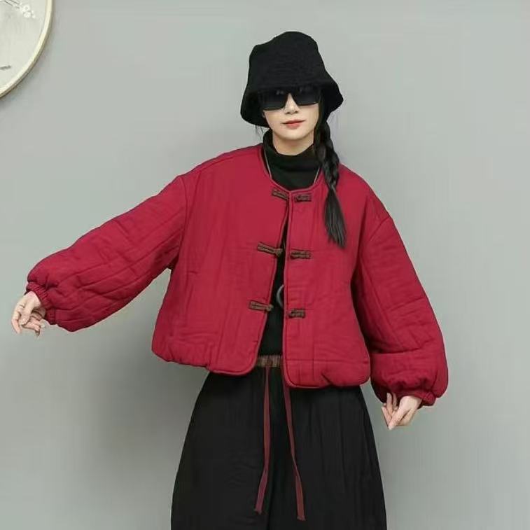 【25078】长袖立领中式文艺短款文艺盘扣短棉衣保暖棉袄棉服