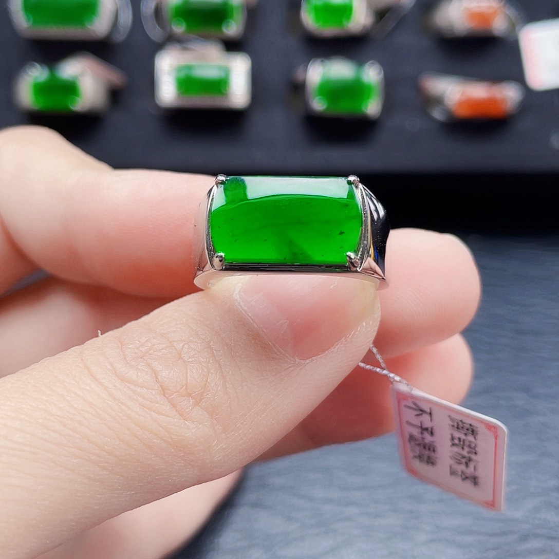 翡翠戒指银S925镶嵌天然a货翡翠0071