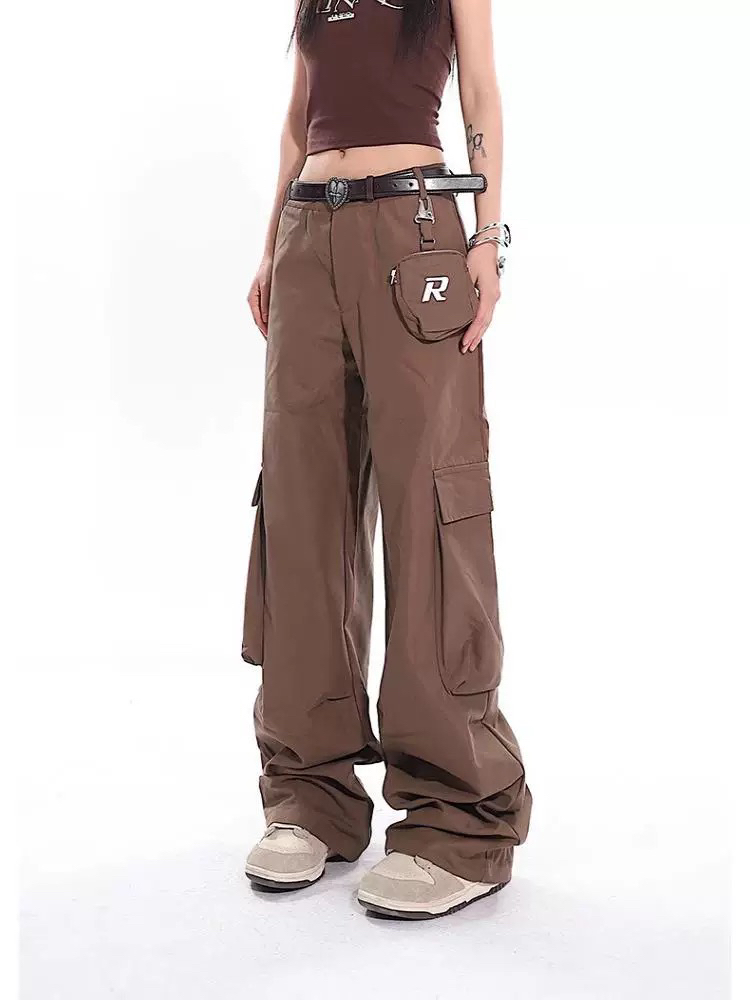 美式复古工装休闲裤子女春季新款可拆卸小包直筒宽松大口袋阔腿裤