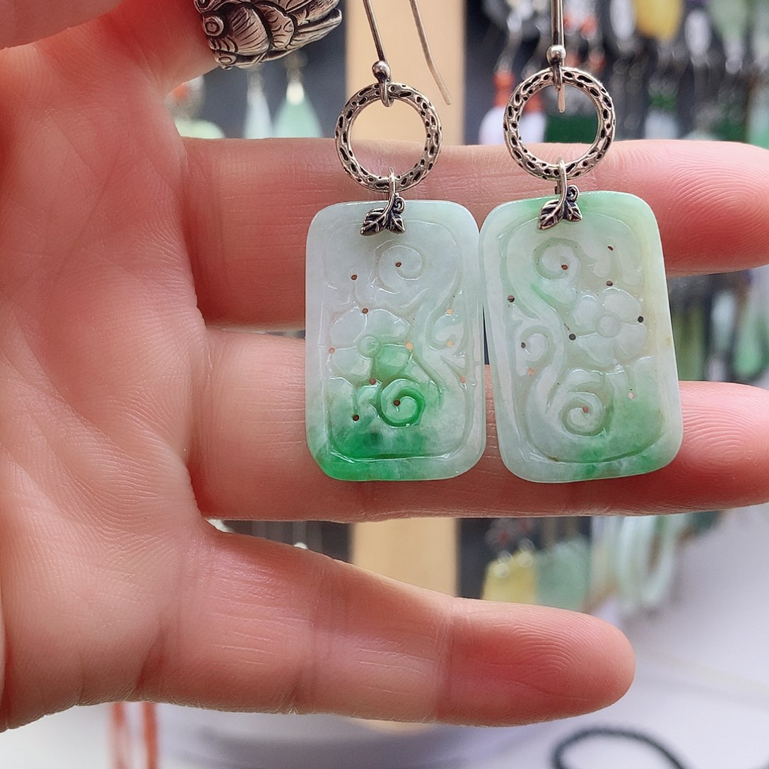 *****翡翠银S925镶嵌耳饰