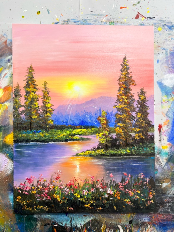 旭日东升风景画玄关画不含内框尺寸90.120