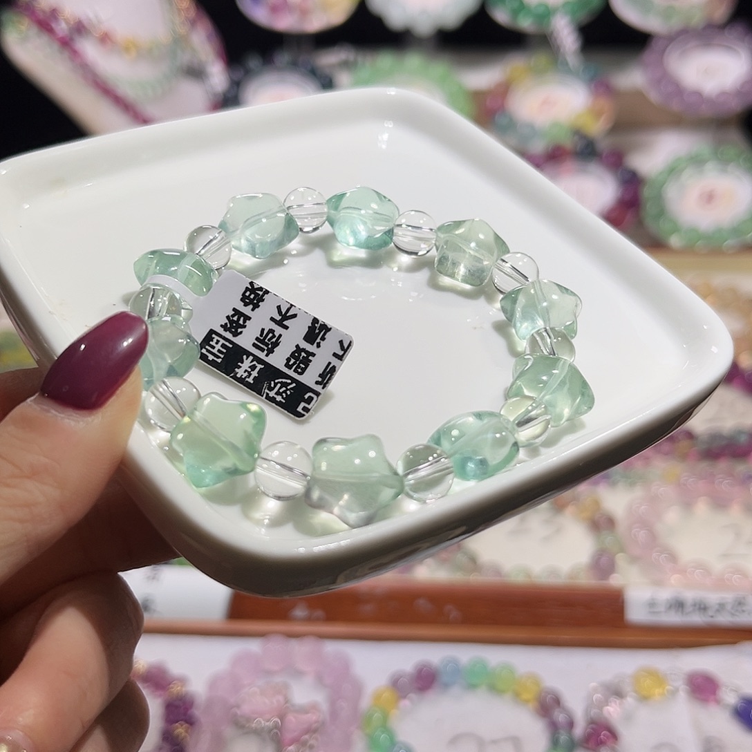 手串萤石未镶嵌14mm星星薄荷绿