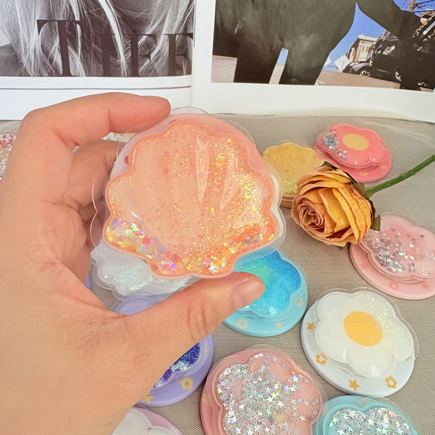 贝壳流沙磁吸气囊手机支架可伸缩旋转拆卸桌面支撑懒人追剧强磁款