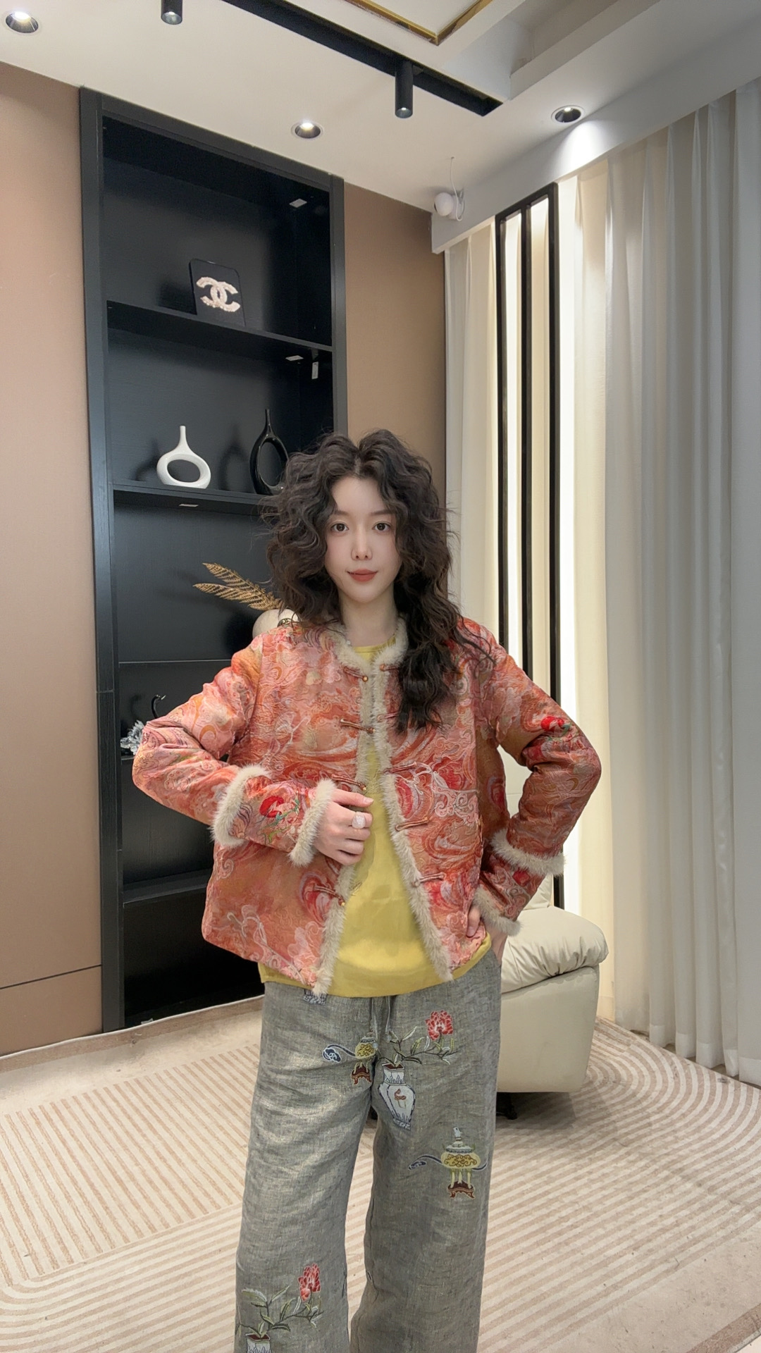 【米朵家】祥瑞一鹿生花气质女装提花加棉开襟女士外套19390