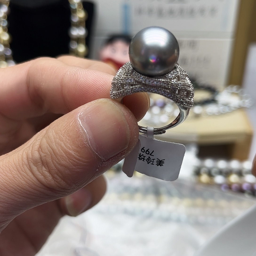 戒指银S925镶嵌海水珍珠