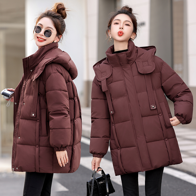 2025年新款棉衣连帽加厚中长宽妈妈装面包服设计师款女