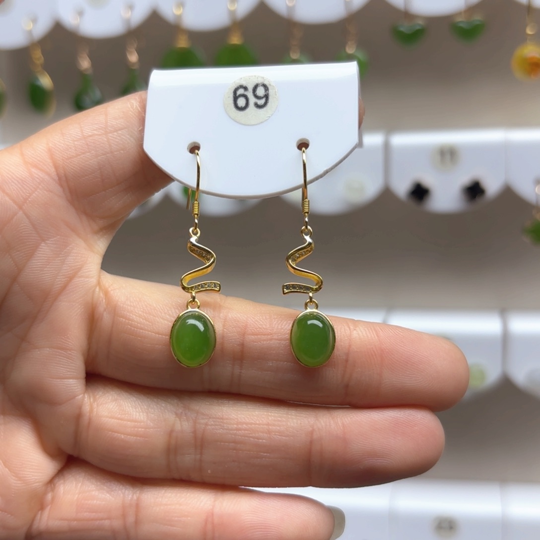 和田玉耳饰银S925镶嵌