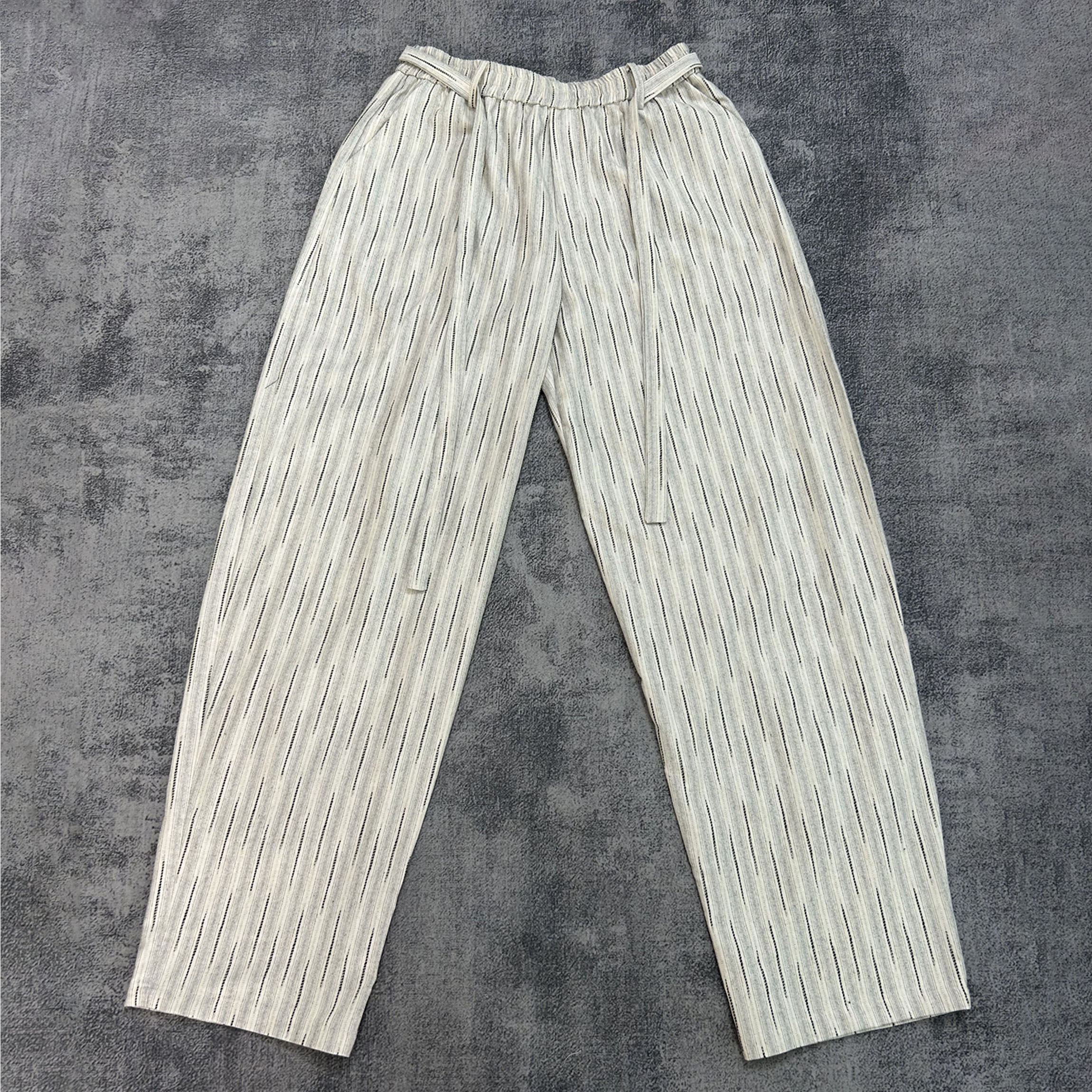 黑洞之眼第12季 棉麻混纺松弛条纹长裤老钱新贵肌理感麻感廓形冲！